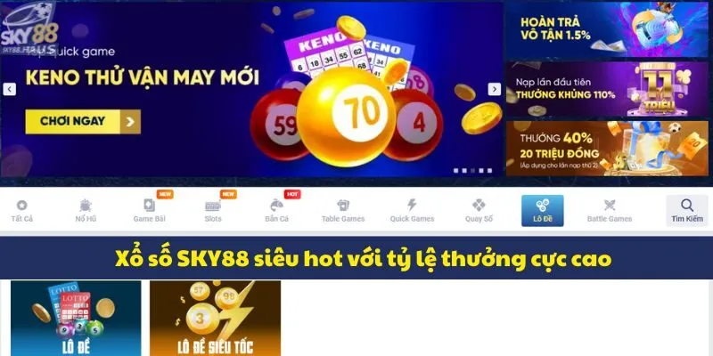 Trang chủ Xổ số SKY88 siêu hot với tỷ lệ thưởng cực cao